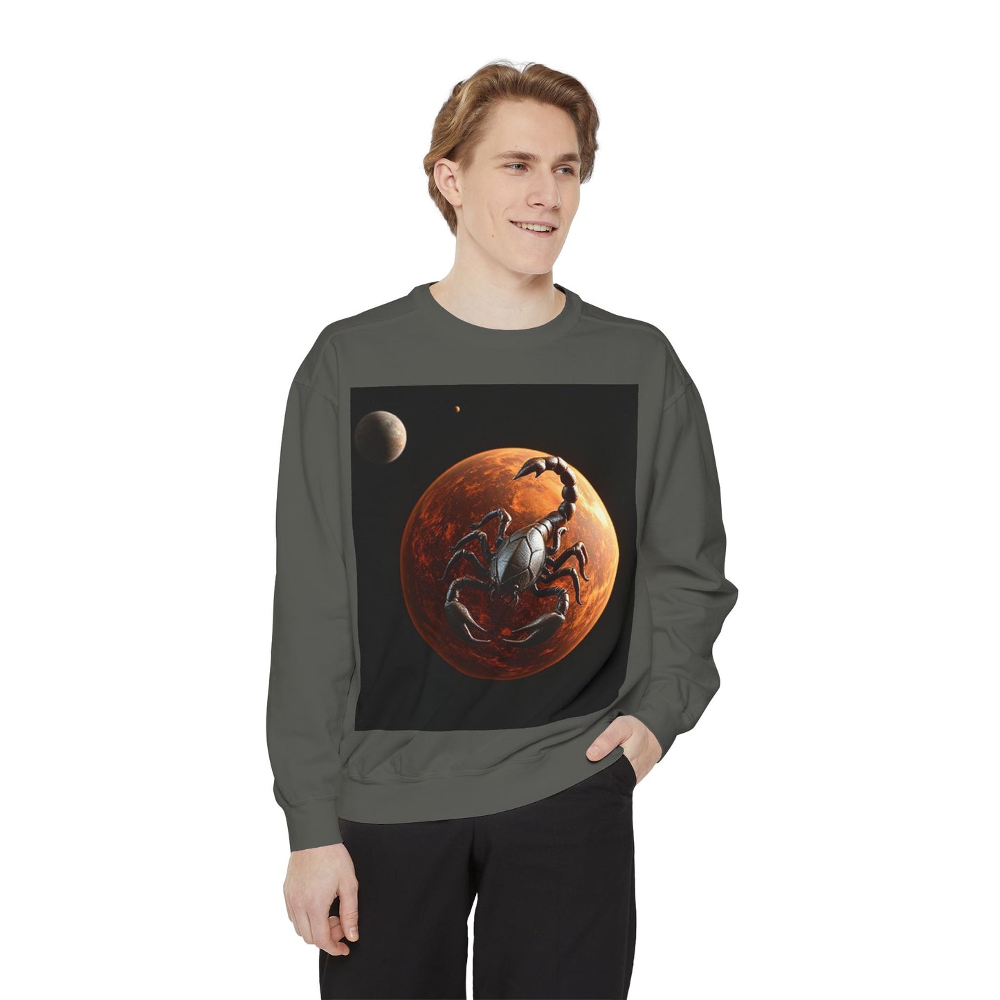 Garment-Dyed Sweatshirt, Unisex, Space Animal Design, Scorpio
