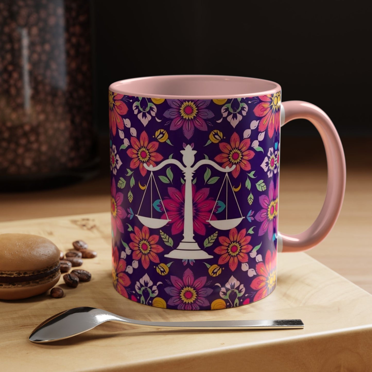 Accent Coffee Mug, Libra, Zodiac v3, Flower Pattern, (11, 15oz)