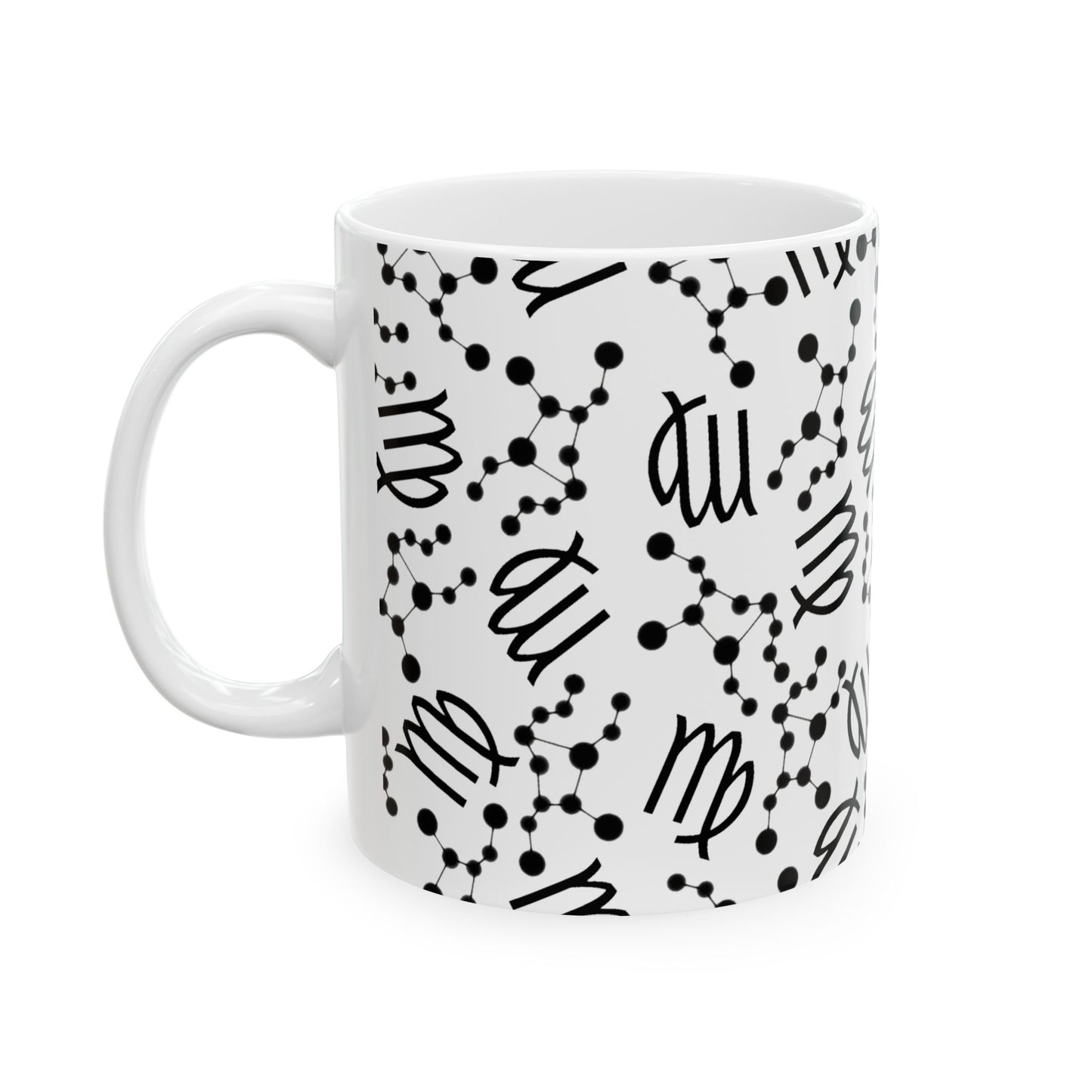 Ceramic Mug, (11oz, 15oz), Ceramic Coffee Mug, AOP, Constellation & Symbol, Virgo Zodiac Design