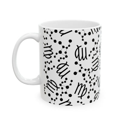 Ceramic Mug, (11oz, 15oz), Ceramic Coffee Mug, AOP, Constellation & Symbol, Virgo Zodiac Design