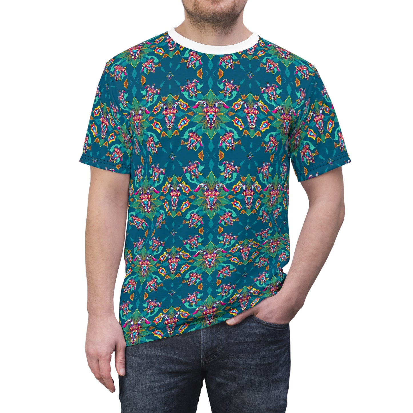 Unisex Cut & Sew T-Shirt, (AOP), Taurus, Zodiac v2, Jewels Pattern