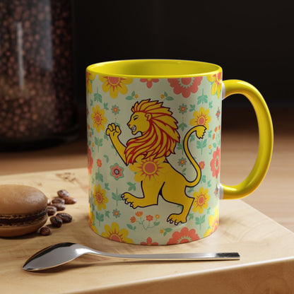 Accent Coffee Mug, Leo, Zodiac v2, Flower Pattern, (11, 15oz)