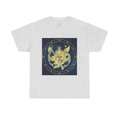 Unisex Heavy Cotton T-Shirt, King of Pisces, Zodiac Design