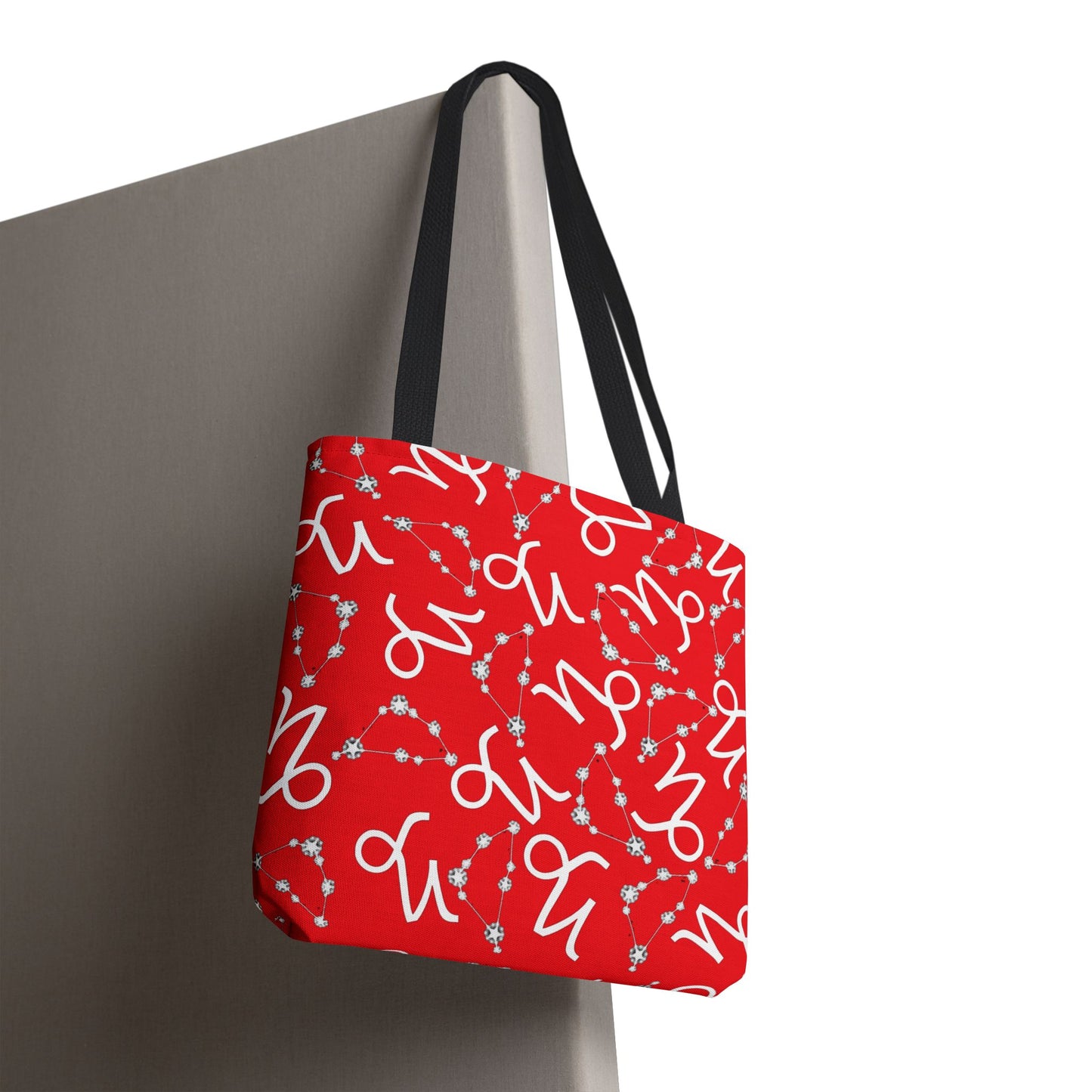 Tote Bag, Capricorn Zodiac Sign, AOP, (Red, White)
