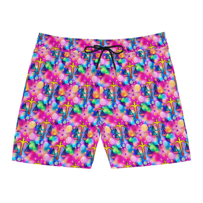 Men's Mid-Length Swim Shorts, (AOP), Libra, Zodiac v1, Bubble Pattern