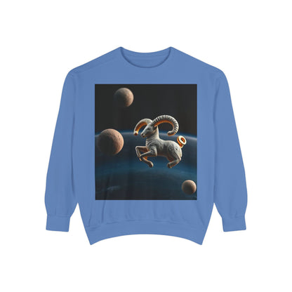 Garment-Dyed Sweatshirt, Unisex, Space Animal Design v1, Aries