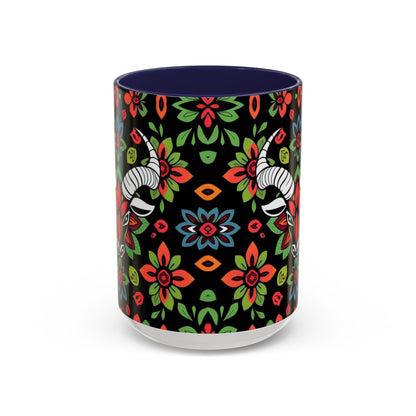 Accent Coffee Mug, Taurus, Zodiac v2. Flower Pattern, (11, 15oz)