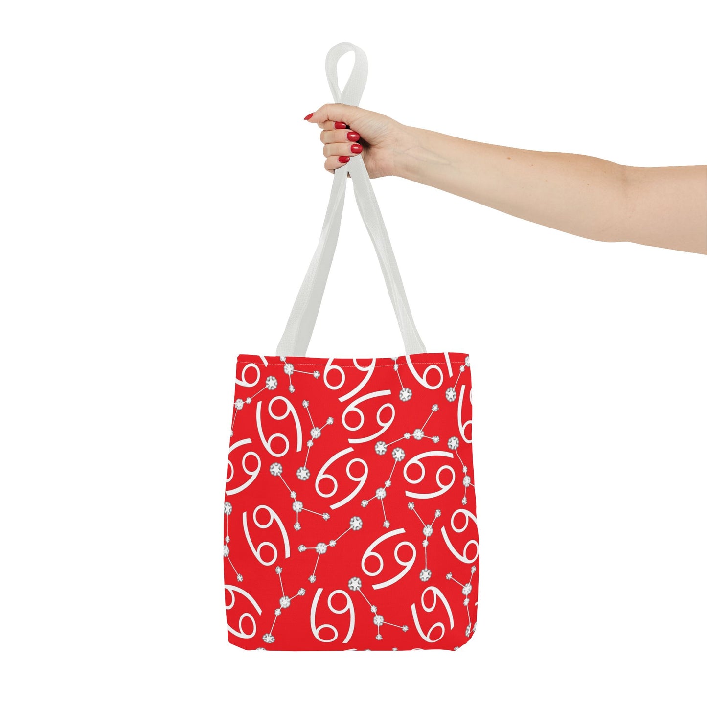 Tote Bag, Cancer Zodiac Sign, AOP, (Red, White)