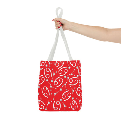 Tote Bag, Cancer Zodiac Sign, AOP, (Red, White)