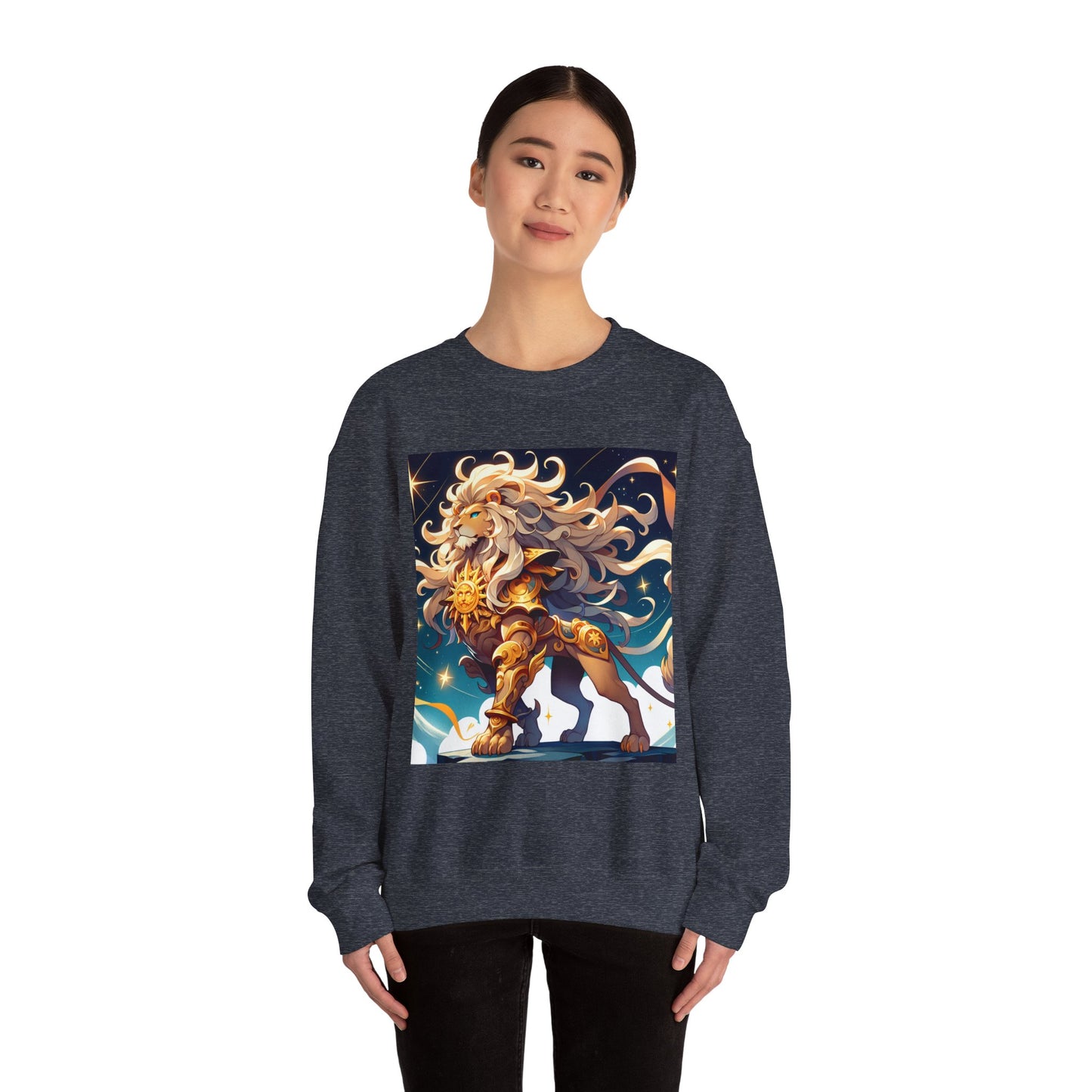 Unisex Heavy Blend™ Crewneck Sweatshirt,Cool Lion with White Hair, Leo Zodiac Design