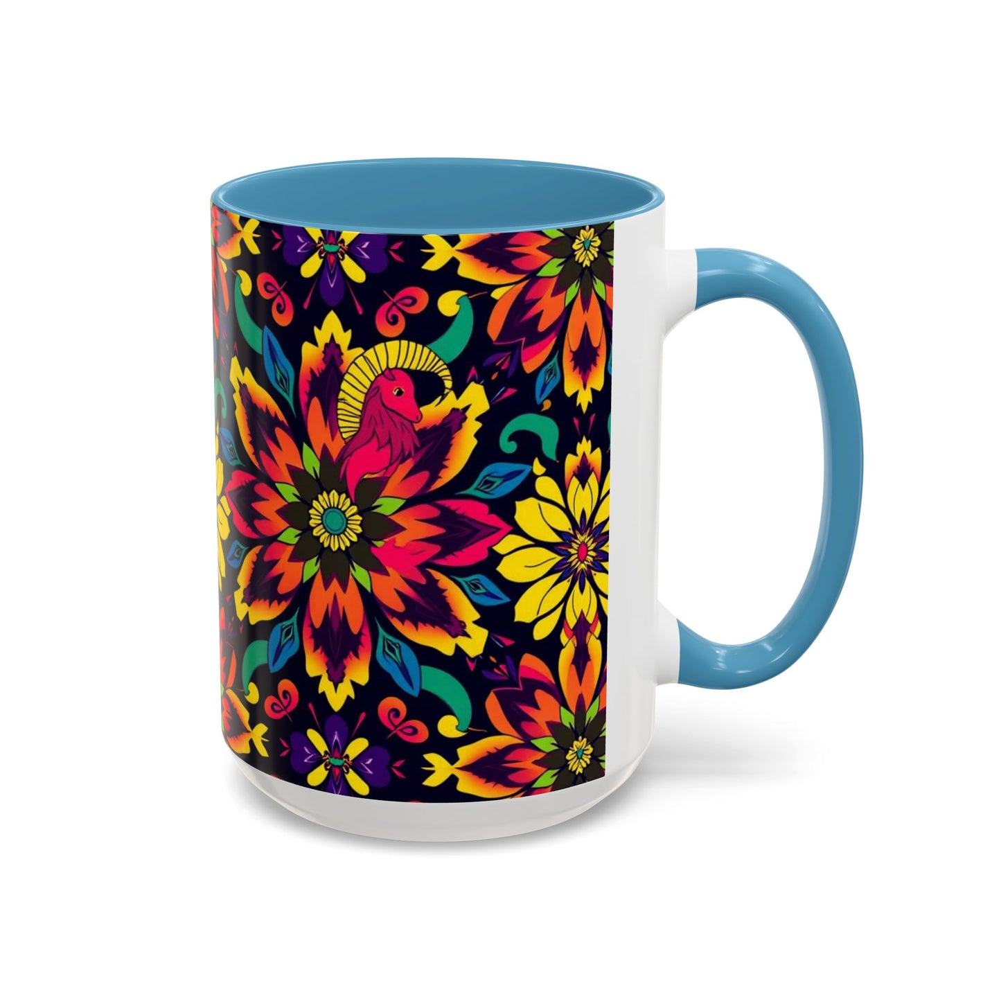 Accent Coffee Mug, Capricorn, Zodiac v4, Flower Pattern, (11, 15oz)