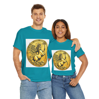 Unisex Heavy Cotton T-Shirt, Golden Angel Coin v1, Virgo Zodiac Design