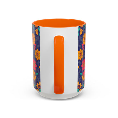 Accent Coffee Mug, Taurus, Zodiac. Flower Pattern, (11, 15oz)