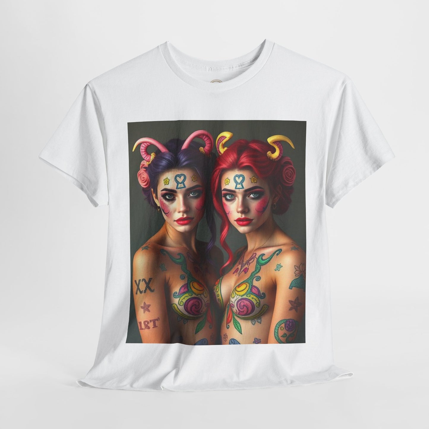 Unisex Heavy Cotton T-Shirt, Gemini, Zodiac v3, Sexy Art