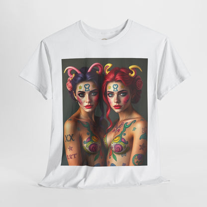 Unisex Heavy Cotton T-Shirt, Gemini, Zodiac v3, Sexy Art