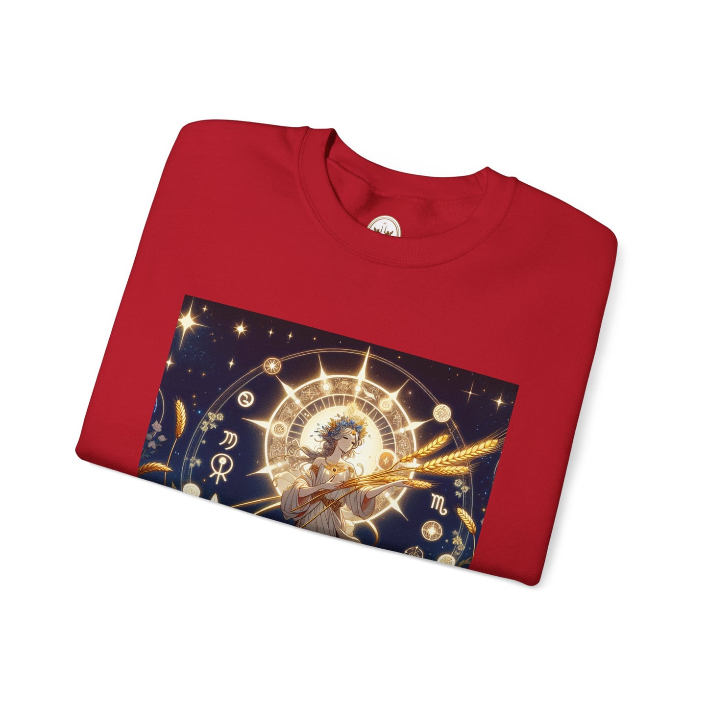 Unisex Heavy Blend™ Crewneck Sweatshirt, anime girl in wheat field, Virgo Zodiac Design
