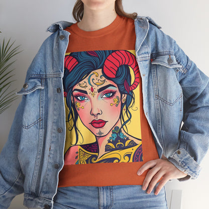 Unisex Heavy Cotton T-Shirt, Aries, Zodiac, Sexy Art