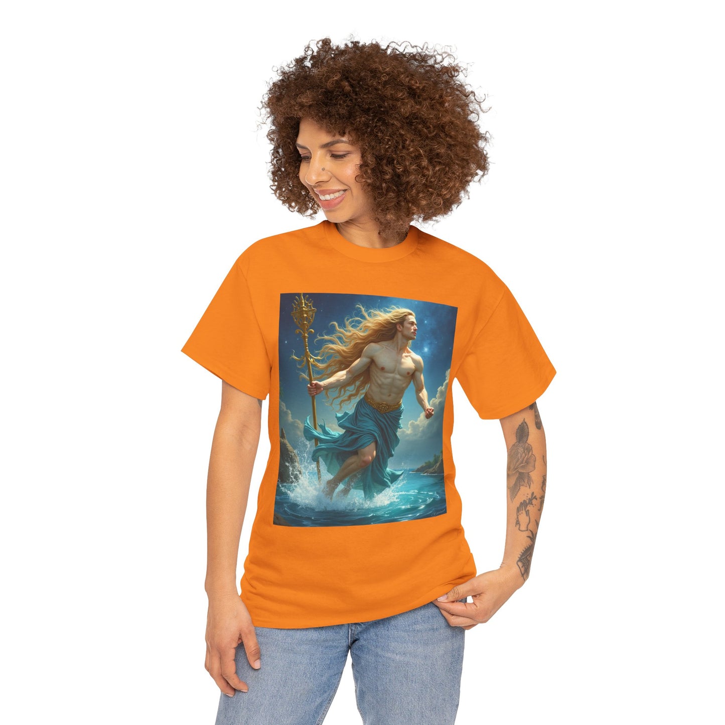 Unisex Heavy Cotton T-Shirt, Realistic, Aquarius Zodiac Design