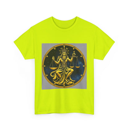 Unisex Heavy Cotton T-Shirt, Gold v1, Libra God, Zodiac Design