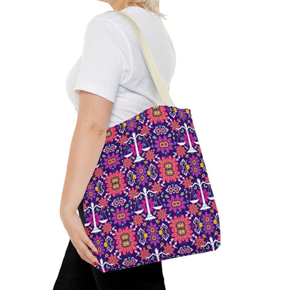 Tote Bag, (AOP), Libra, Zodiac v2, Flower Pattern