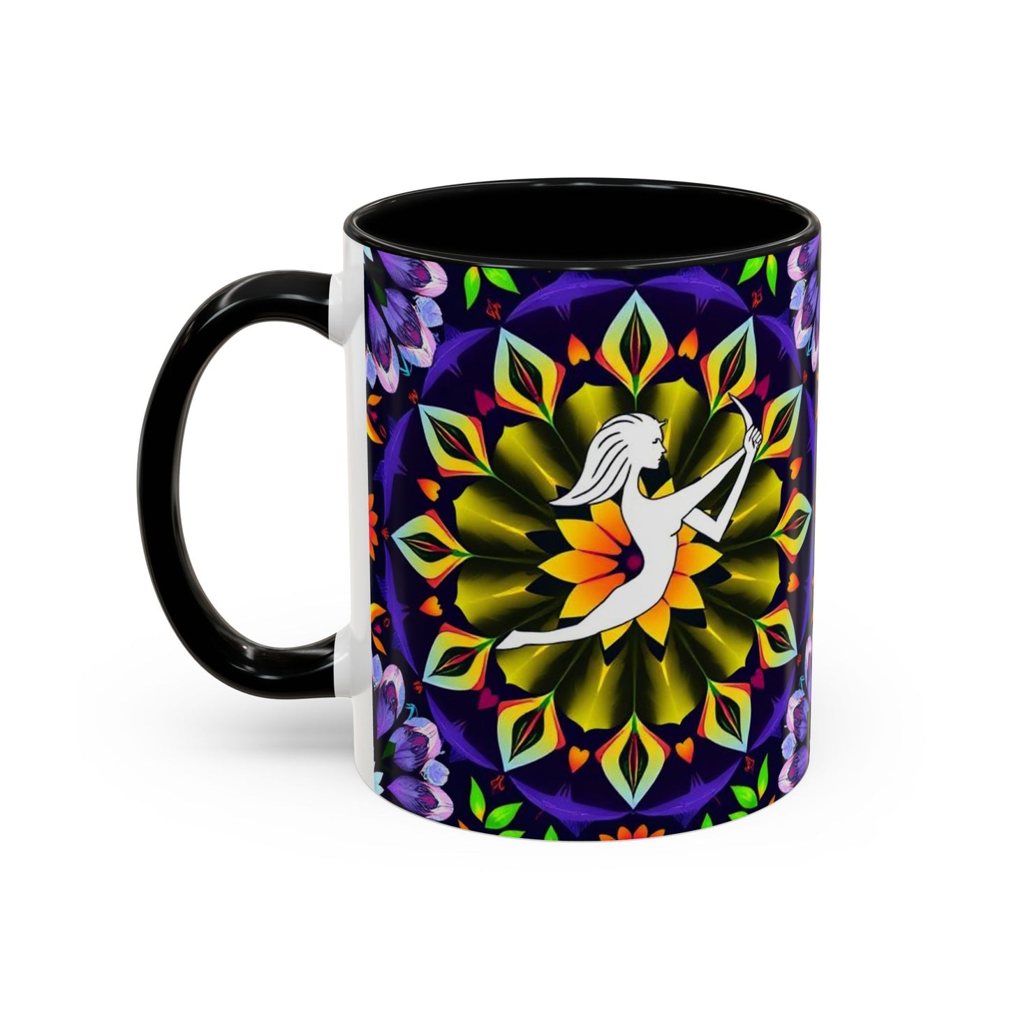 Accent Coffee Mug, Sagittarius, Zodiac v1. Flower Pattern, (11, 15oz)
