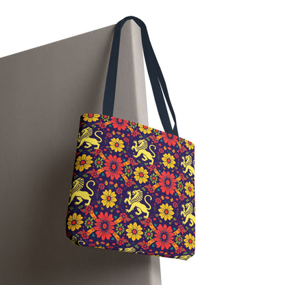 Tote Bag, (AOP), Leo, Zodiac v1, Flower Pattern