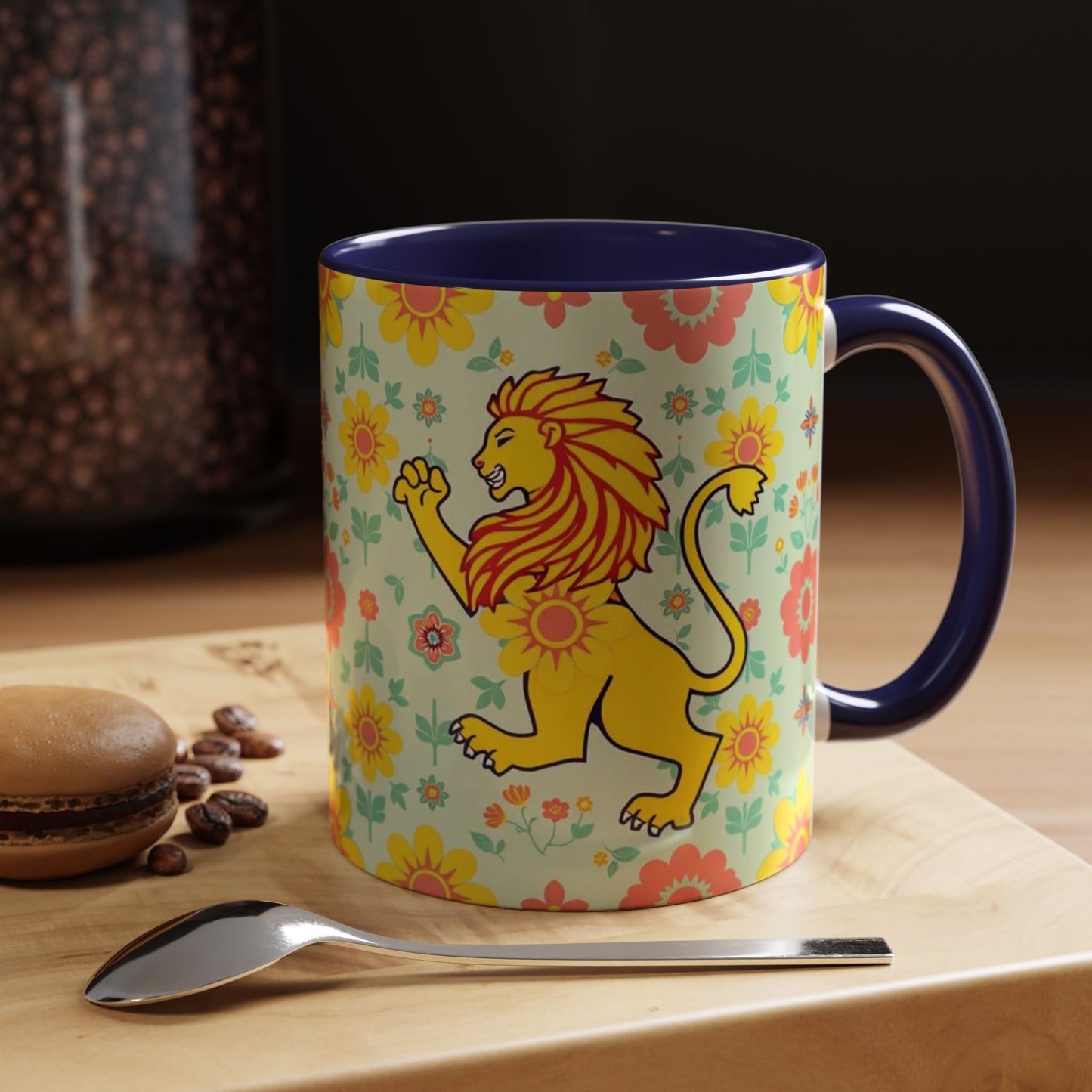 Accent Coffee Mug, Leo, Zodiac v2, Flower Pattern, (11, 15oz)