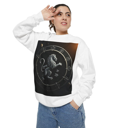 Garment-Dyed Sweatshirt, Unisex, Space Animal Design, Leo