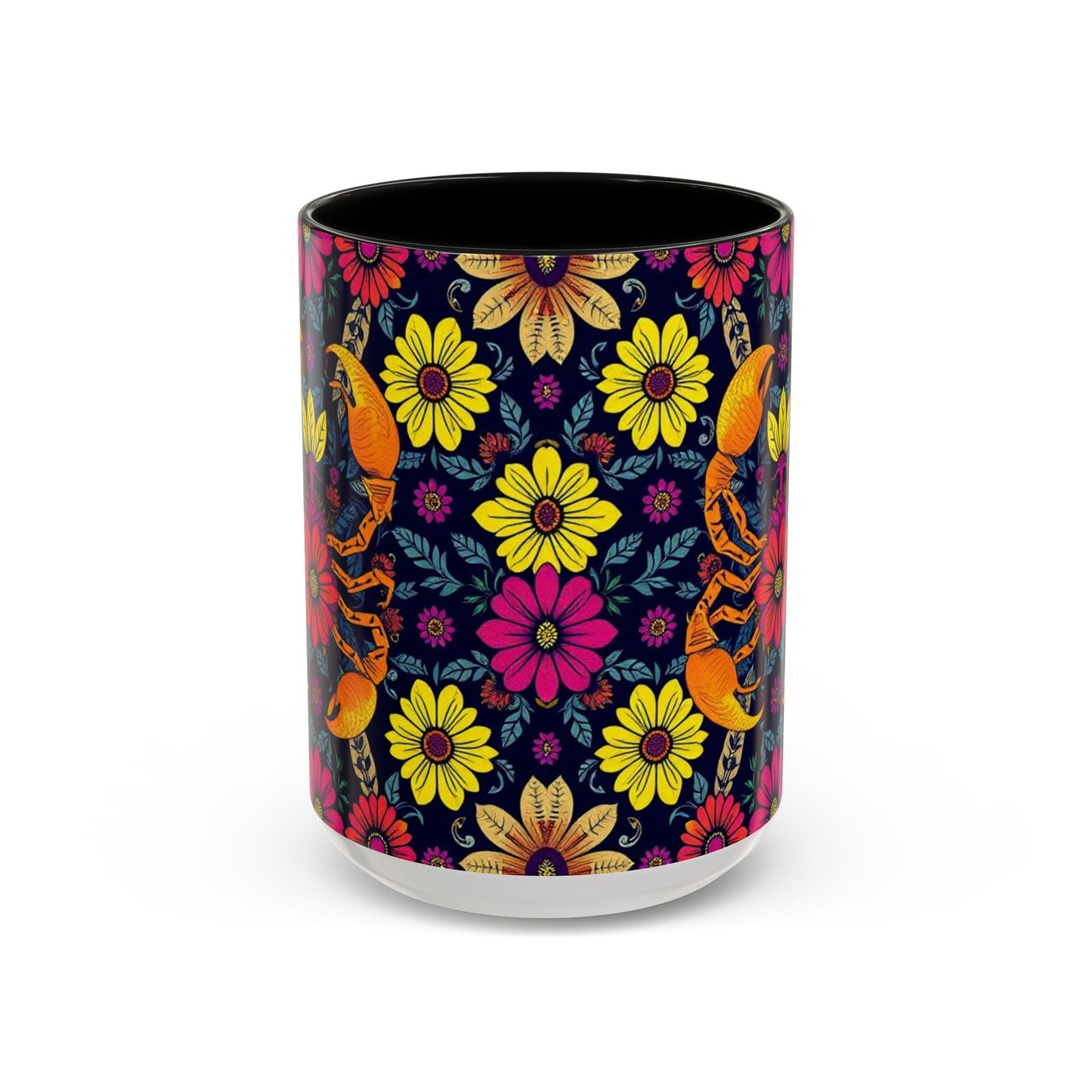 Accent Coffee Mug, Scorpio, Zodiac v3. Flower Pattern, (11, 15oz)