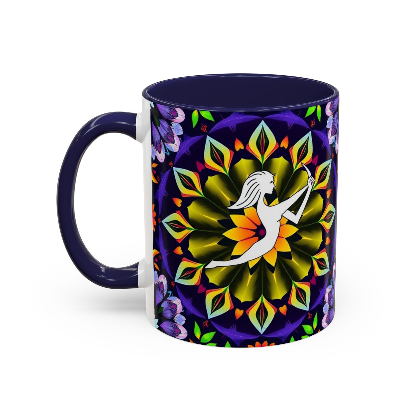 Accent Coffee Mug, Sagittarius, Zodiac v1. Flower Pattern, (11, 15oz)