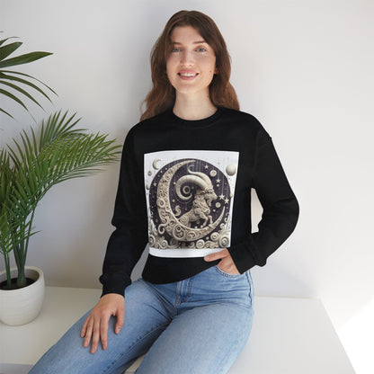 Unisex Heavy Blend™ Crewneck Sweatshirt, Stone Moon, Capricorn Zodiac Design