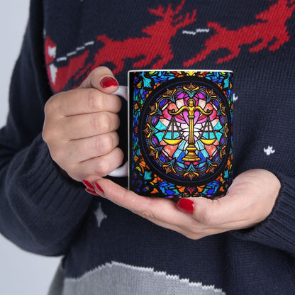 Ceramic Mug, (11oz, 15oz), Ceramic Coffee Mug, AOP, Glass Design, Libra Zodiac