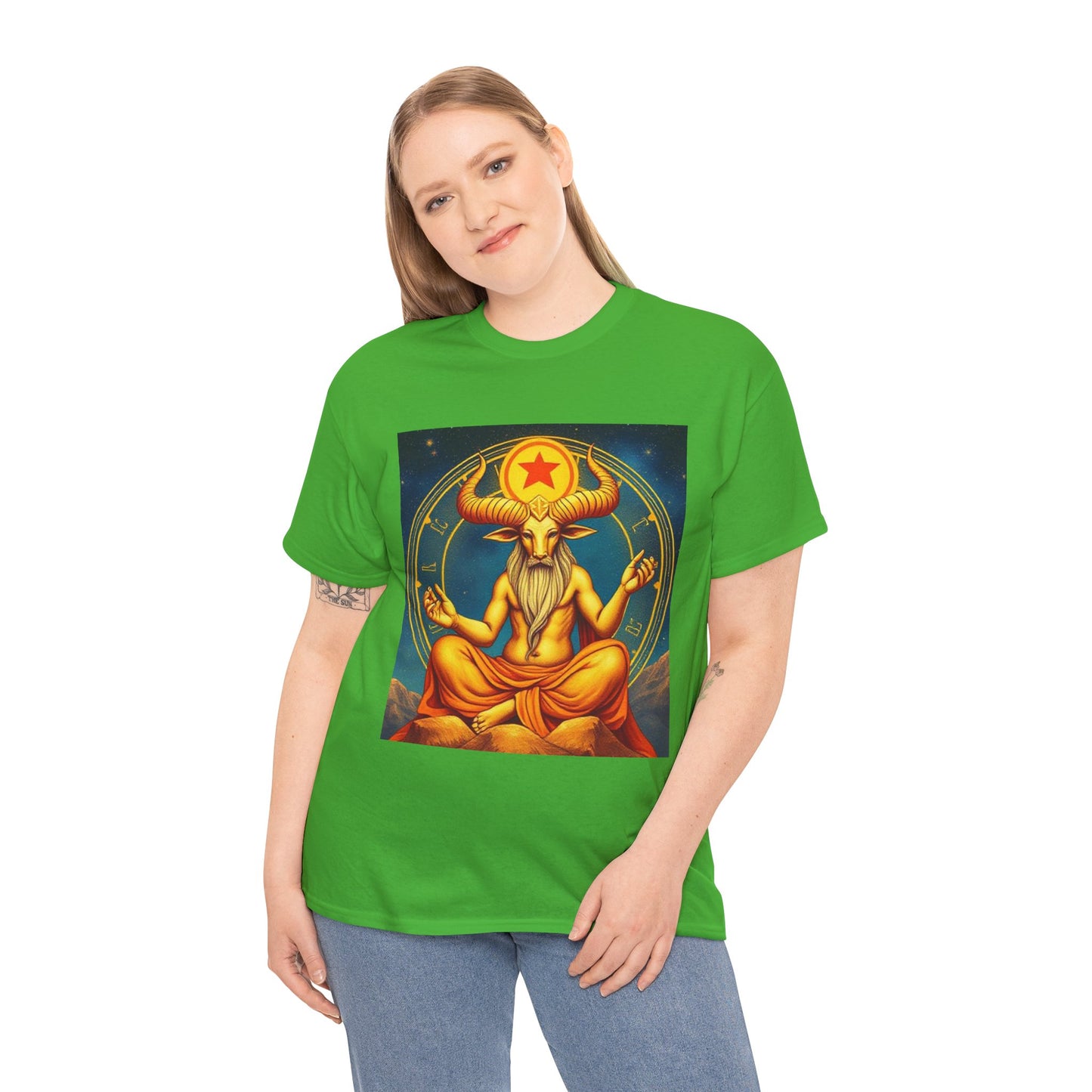 Unisex Heavy Cotton T-Shirt, Meditating Bull, Taurus Zodiac Design
