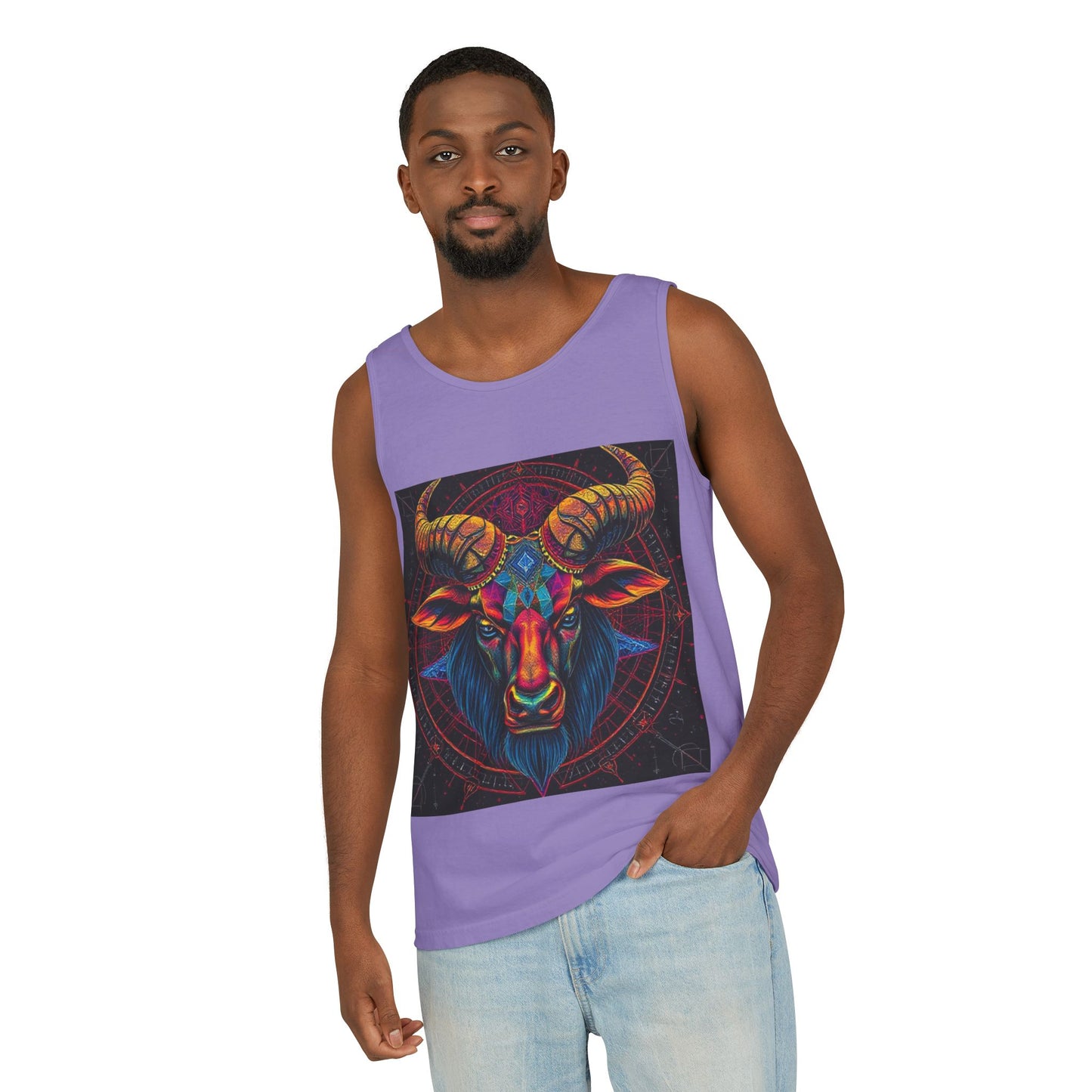 Unisex Garment-Dyed, Tank Top, Taurus Design, Pop Art v1, 100% US cotton