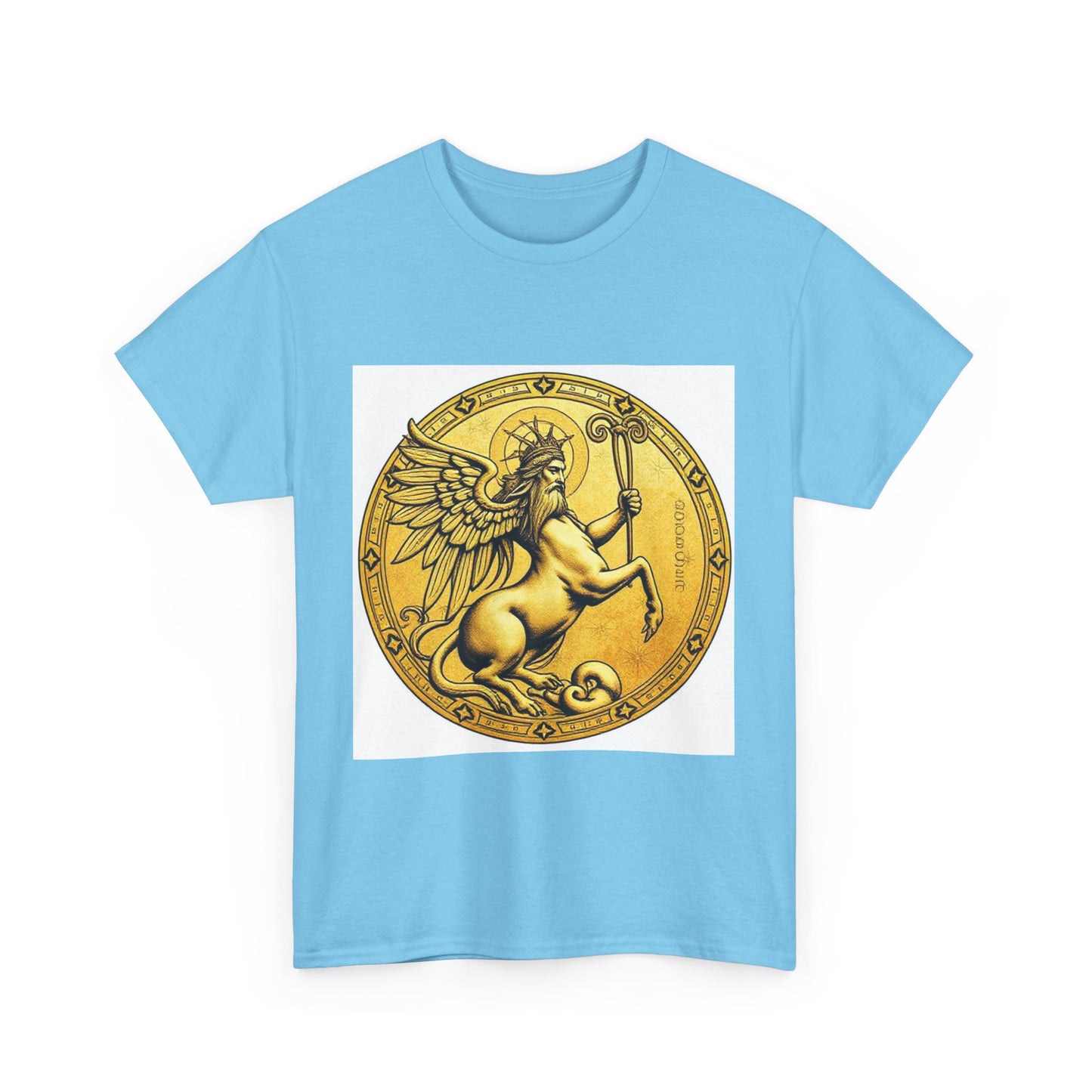 Unisex Heavy Cotton T-Shirt, Golden Angel Coin, Virgo Zodiac Design