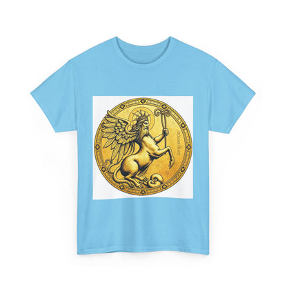 Unisex Heavy Cotton T-Shirt, Golden Angel Coin, Virgo Zodiac Design