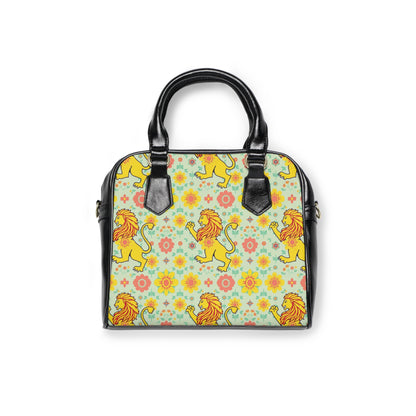 Shoulder Handbag, Leo, Zodiac v1, Flower Pattern