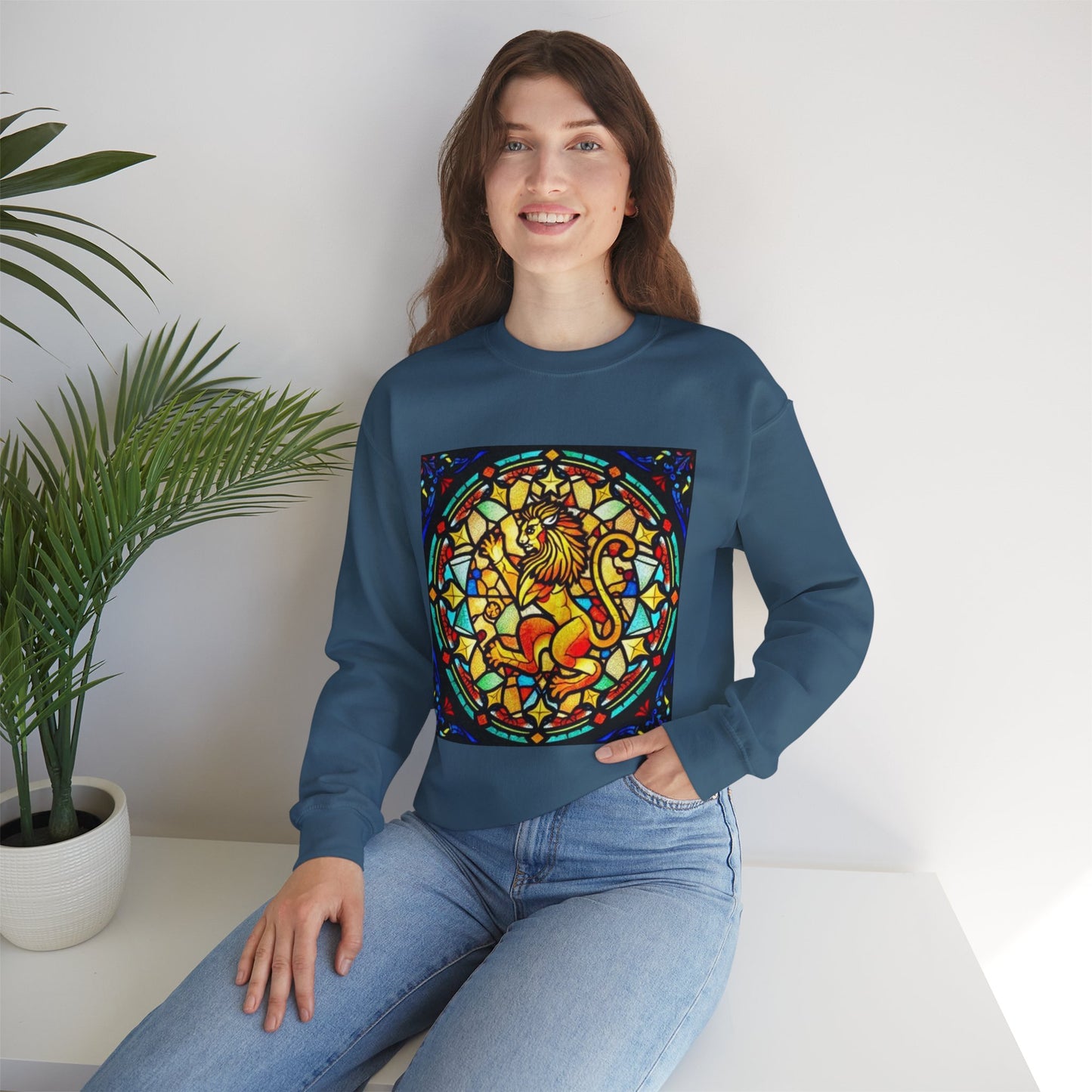 Unisex Heavy Blend™ Crewneck Sweatshirt, Glass 1, Leo Zodiac Design