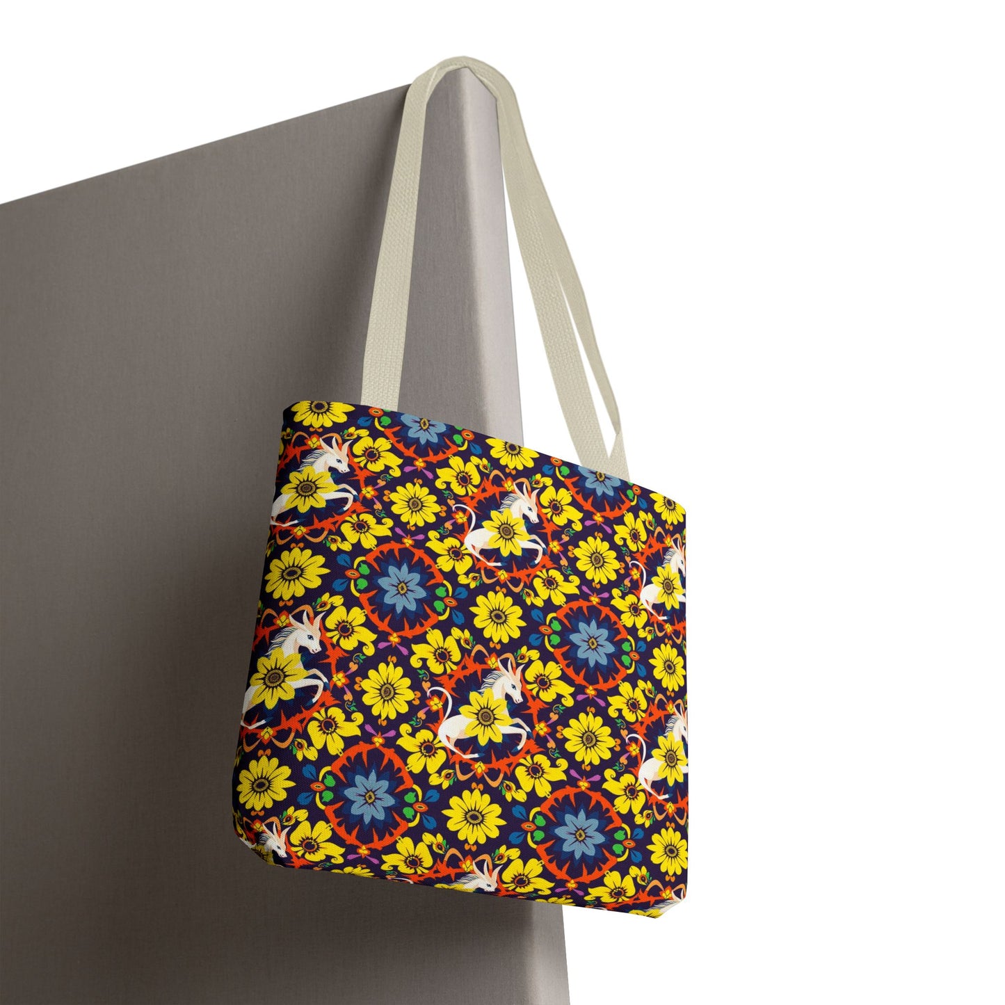 Tote Bag (AOP), Aquarius, Zodiac v1, Flower Pattern