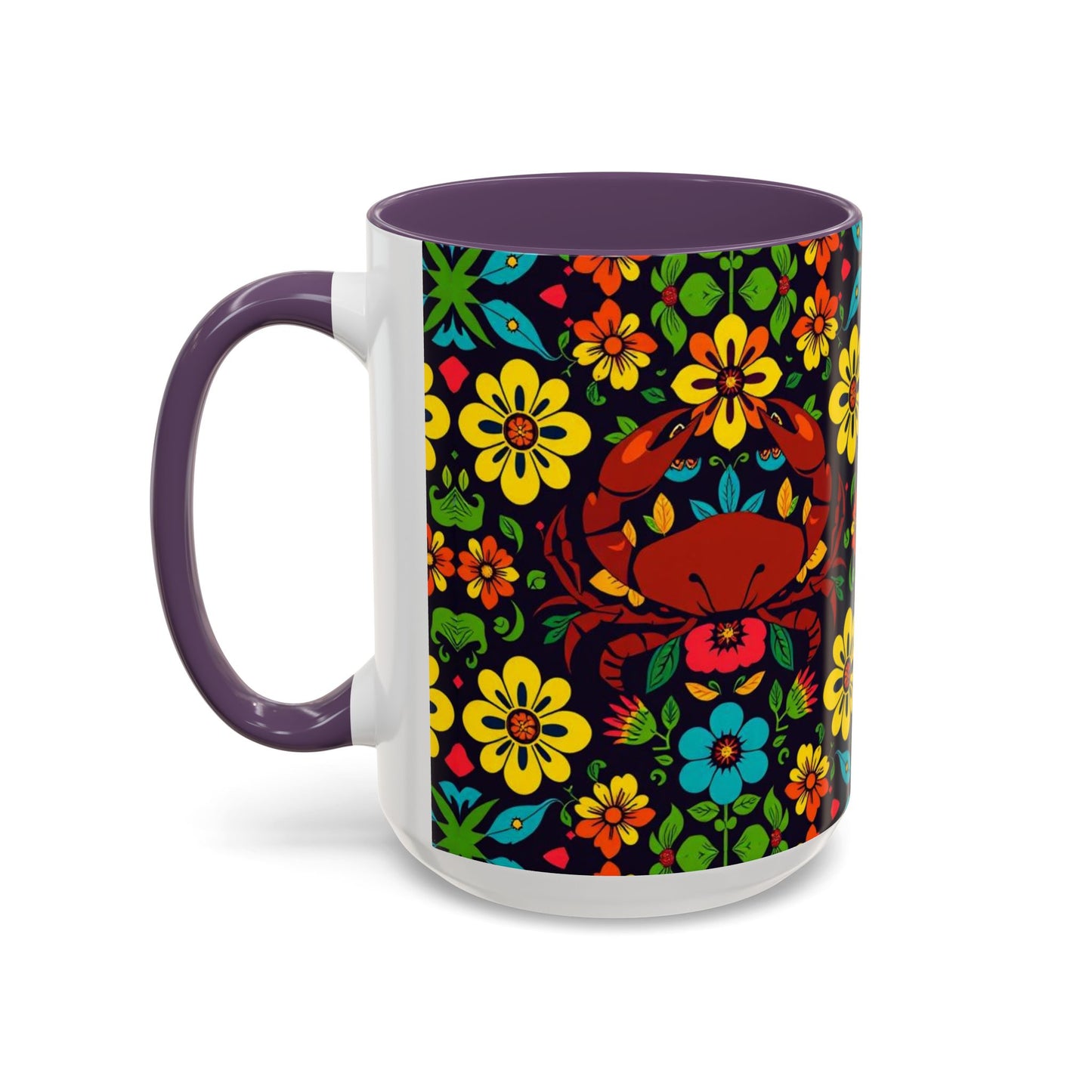 Accent Coffee Mug, Cancer, Zodiac v2, Flower Pattern, (11, 15oz)