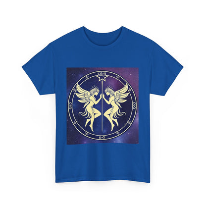 Unisex Heavy Cotton T-Shirt, Space Angel Twins, Gemini Zodiac Design