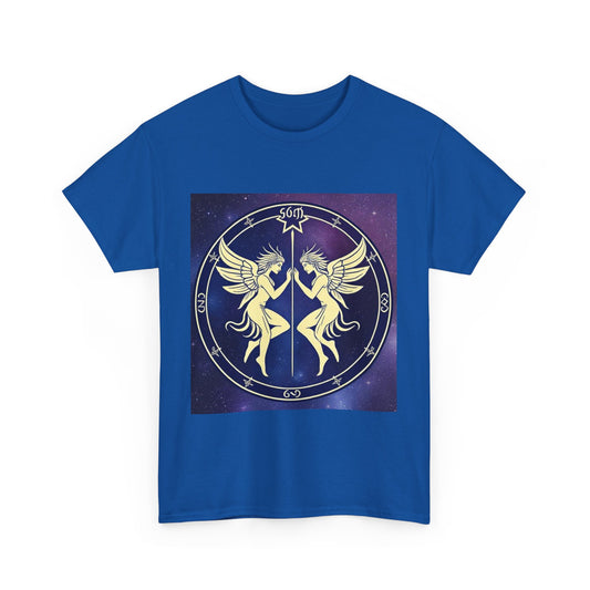 Unisex Heavy Cotton T-Shirt, Space Angel Twins, Gemini Zodiac Design