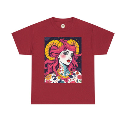 Unisex Heavy Cotton T-Shirt, Aries, Zodiac v2, Sexy Art