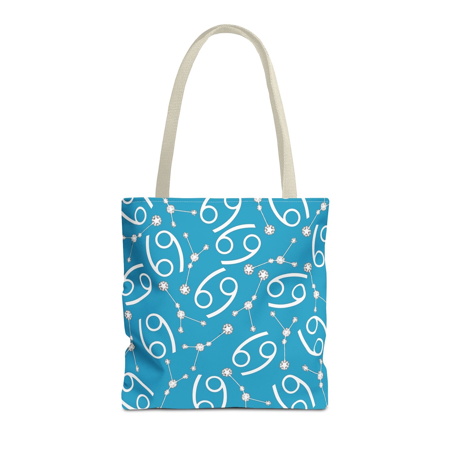 Tote Bag, Cancer Zodiac Sign, AOP, (Turquoise, White)