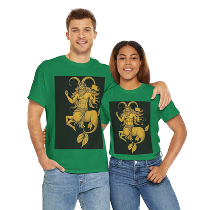 Unisex Heavy Cotton T-Shirt, Capricorn God, Zodiac Design