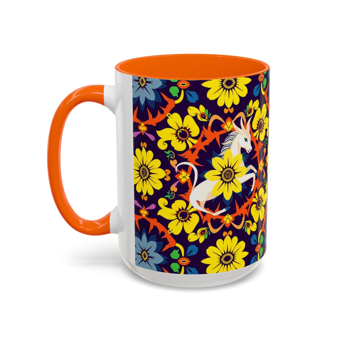 Accent Coffee Mug, Aquarius, Zodiac v1, Flower Pattern, (11, 15oz)