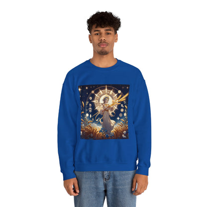 Unisex Heavy Blend™ Crewneck Sweatshirt, anime girl in wheat field, Virgo Zodiac Design