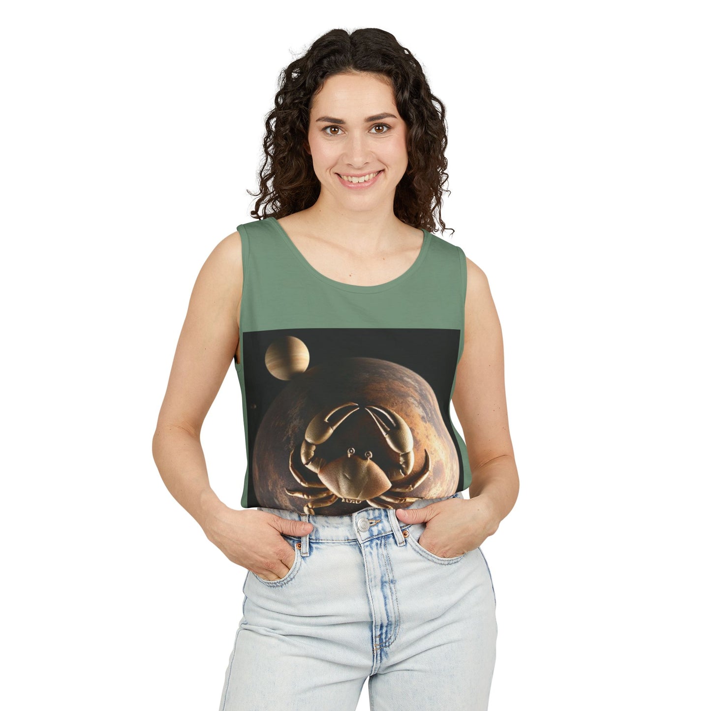 Unisex Garment-Dyed, Tank Top, Cancer Design, Planet Crab v1, 100% US cotton