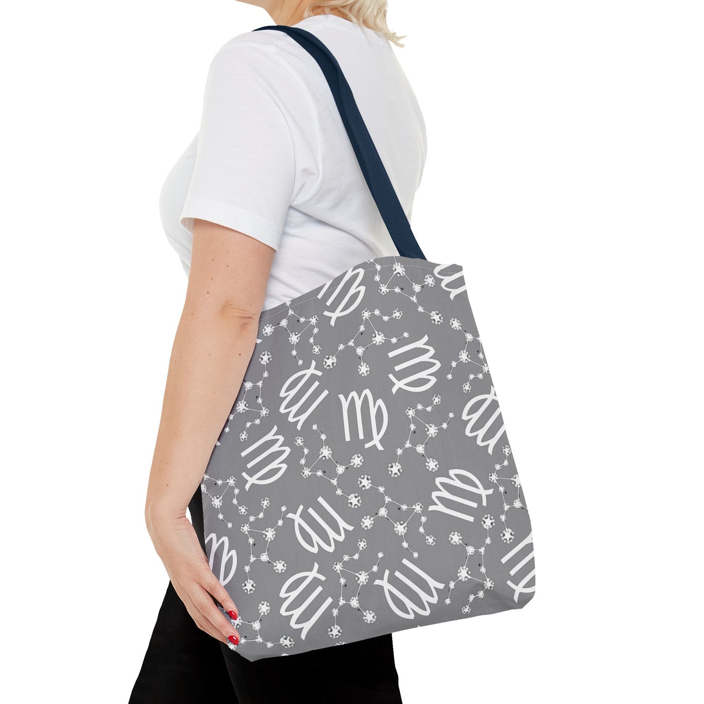 Tote Bag, Virgo Zodiac Sign, AOP, (Grey, White)