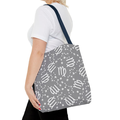 Tote Bag, Virgo Zodiac Sign, AOP, (Grey, White)